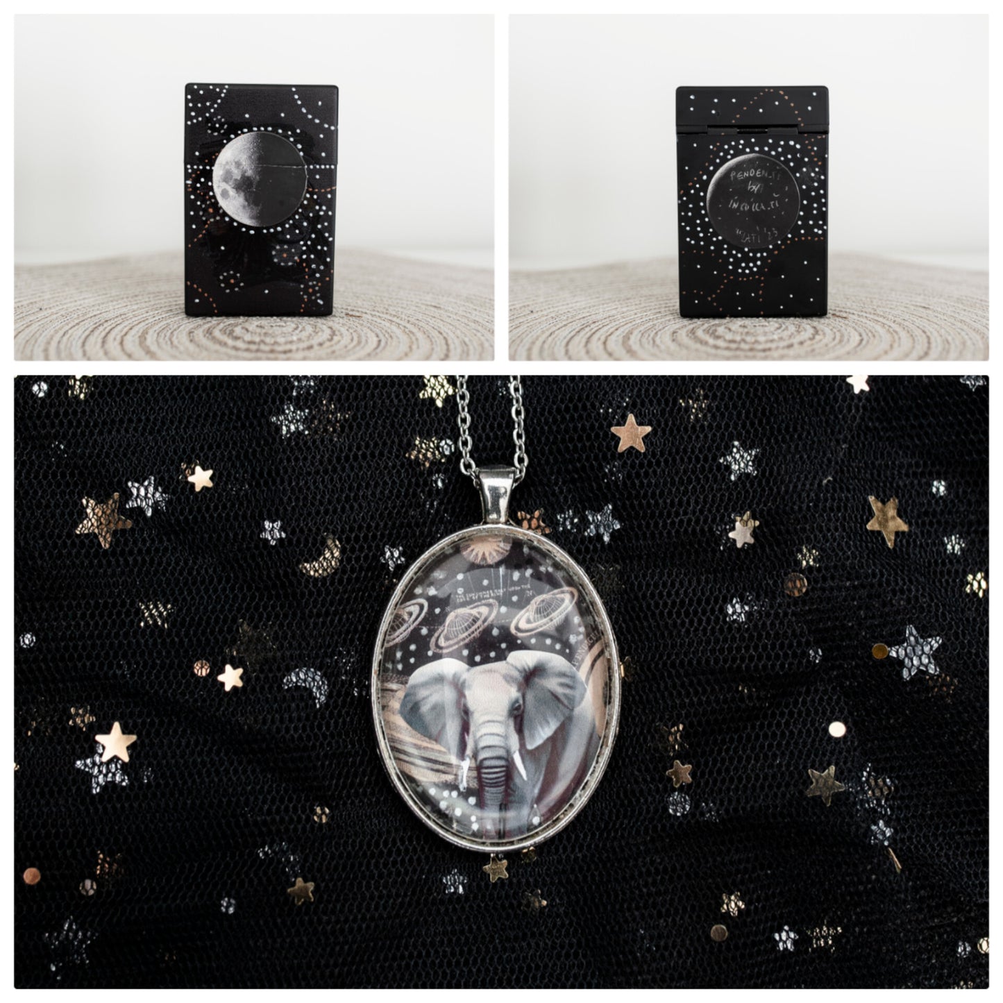 "L'Elefante nel cassetto" - Ciondolo Collage in portasigarette