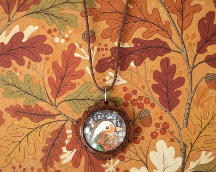 "Bird" - Ciondolo Collage stoffa e carta