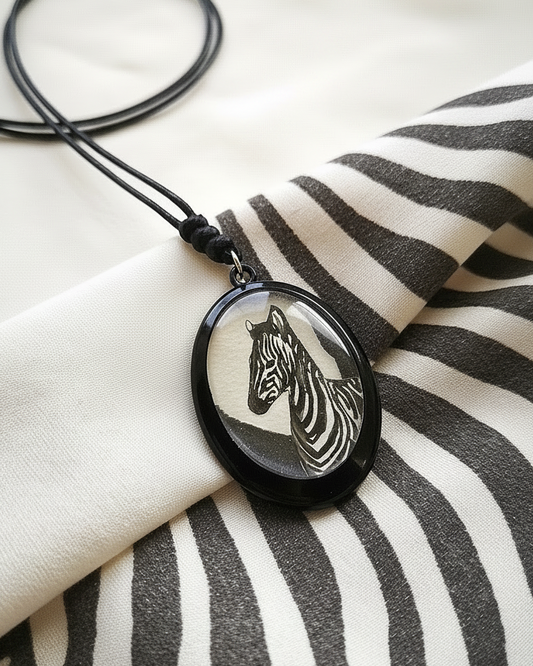 "La Zebra" - Ciondolo collage su cianotipia virata