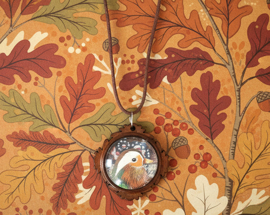 "Bird" - Ciondolo Collage stoffa e carta