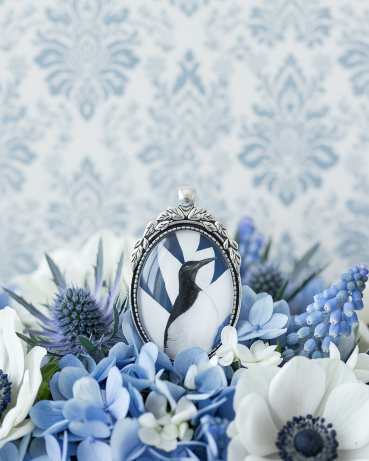 "Il Pinguino" - Ciondolo collage su cianotipia