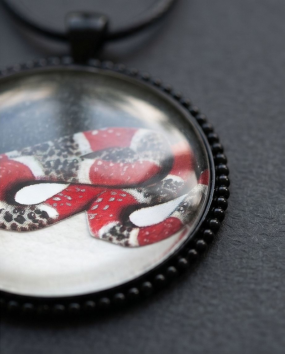 "Il Serpente Corallo" - Ciondolo collage su cianotipia virata