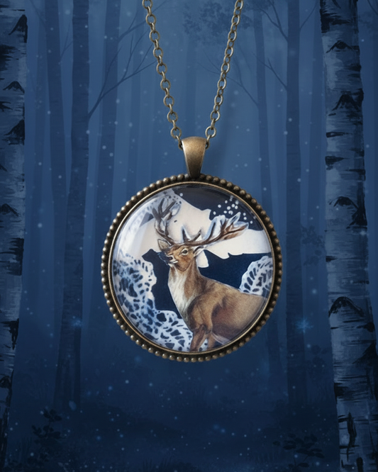 "Dear Deer" - Ciondolo collage su cianotipia